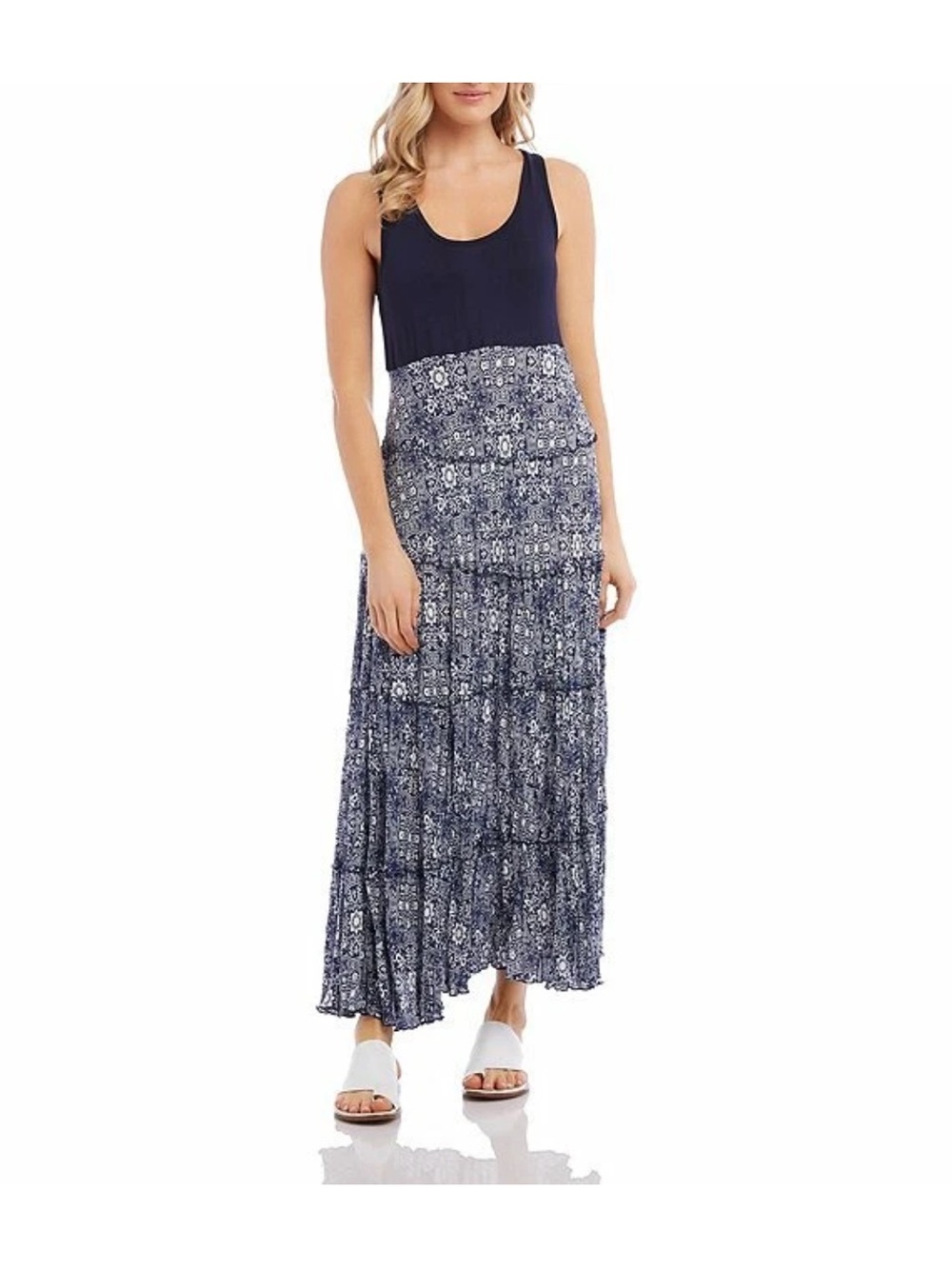 New Karen Kane Topanga Blue Tiered Skirt Bottom Maxi Dress Size XL